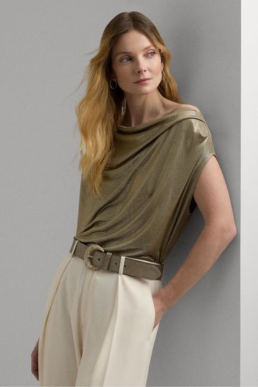 Buy Lauren Ralph Lauren Gold Arlaine Foil Off Shoulder Top from Next Turkey