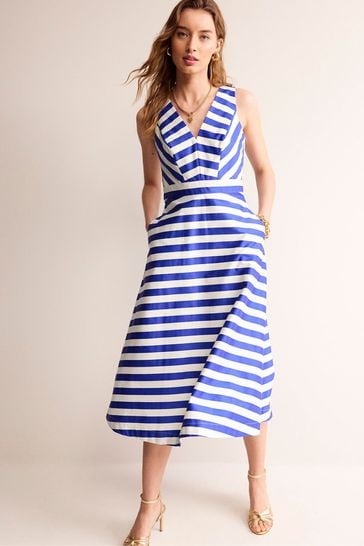 Boden Blue Panelled Stripe Bodice Midi Dress