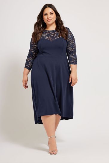 YOURS LONDON Curve Blue Lace Sweetheart Dress