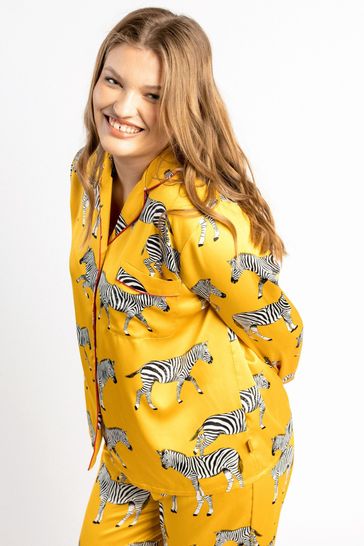 Buy Chelsea Peers Yellow Curve Satin Mustard Zebra Print Long Pyjama Set from Next Egypt