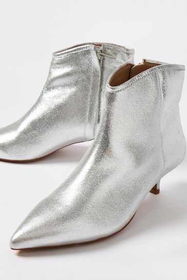 Buy Oliver Bonas Silver Pointed Kitten Heel Leather Boots from Next Netherlands