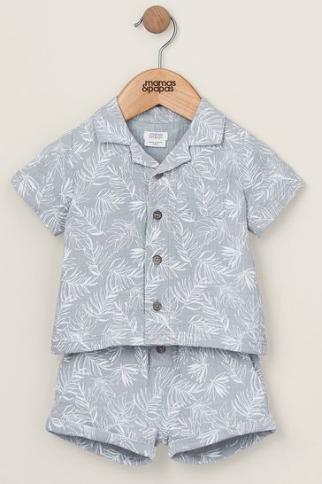 Mamas & Papas Blue Palm Print Shirt And Shorts Set 2 Piece