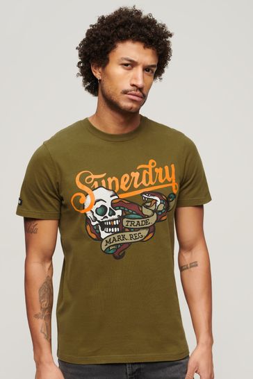Superdry Green Tattoo Script T-Shirt