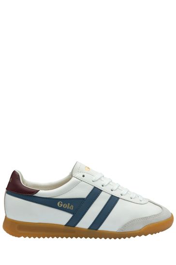 Gola White/Moonlight/Burgundy Mens Torpedo Leather Lace-Up Trainers