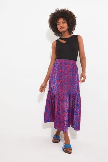 Joe Browns Blue Silky Vibrant Print Tiered Co-Ord Maxi Skirt