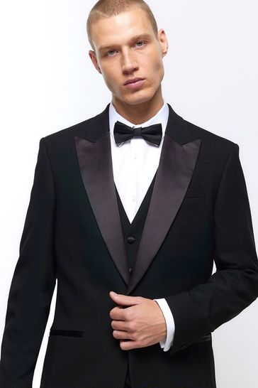 River Island Black Plain Slim Tux Jacket