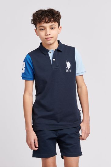 U.S. Polo Assn. Boys Blue Player 3 Colourblock Polo Shirt