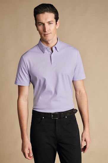 Charles Tyrwhitt Purple Light Plain Short Sleeve Jersey Polo Shirt