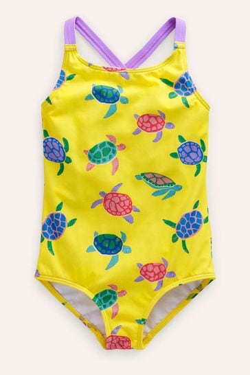 Boden Yellow Cross-Back Printed Swimsuit