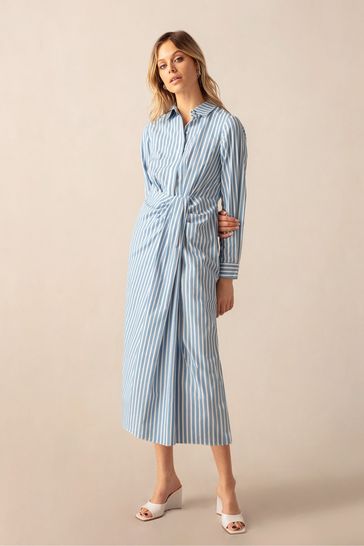 Ro&Zo Blue Strip Wrap Shirt Dress