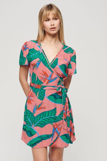 Superdry Pink Printed Mini Wrap Dress