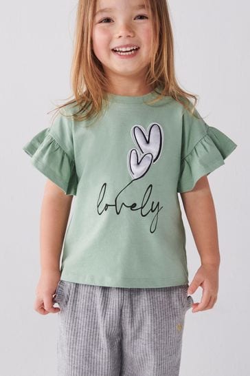 River Island Green Girls Satin Heart Lovely T-Shirt