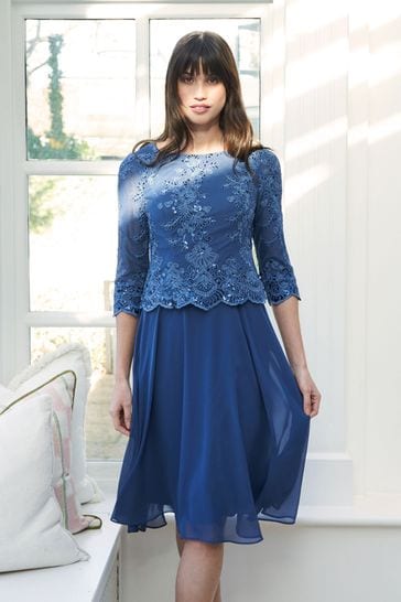 Gina Bacconi Blue Priscilla Embroidered Midi Dress