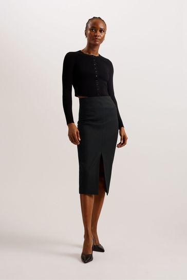 Ted Baker Black Manabus Tailored Midi Skirt With Front Split