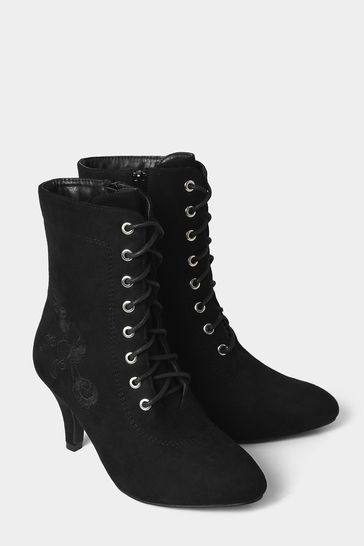 Buy Joe Browns Black Floral Embroidered Heeled Lace Up Boots from Next Bahrain