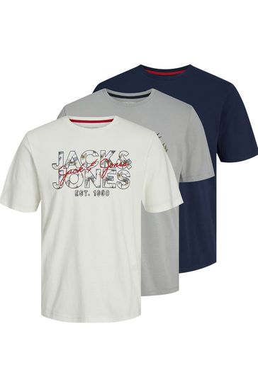 JACK & JONES JUNIOR Grey Short Sleeve Crew Neck Printed T-Shirt 3 Pack