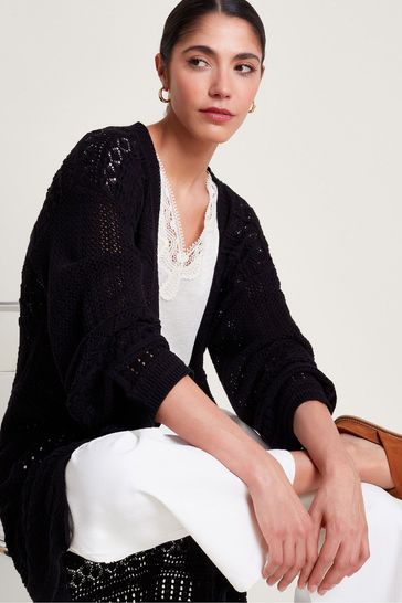 Monsoon Black Pointelle Phea Cardigan