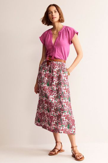 Buy Boden Pink Florence Linen Midi Skirt from Next Luxembourg