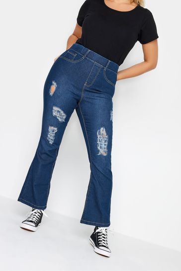Yours Curve Blue Ripped Bootcut Jeggings