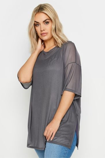 Yours Curve Grey Light Oversized Mesh Top