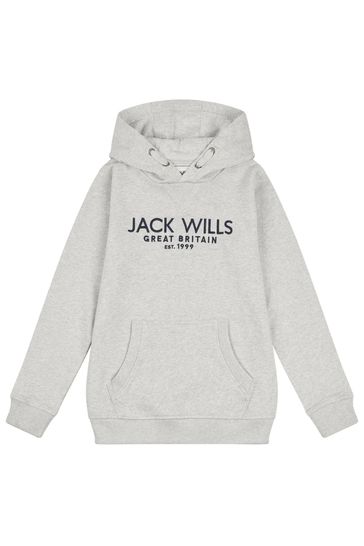 Jack Wills Boys Batsford 100 Cotton Hoodie 78years GREY