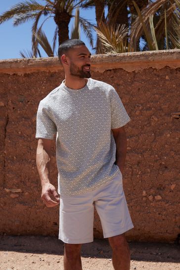 Threadbare White Relaxed Fit Patterned Short Sleeve T-Shirt