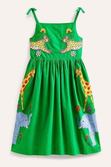 Boden Green Appliqué Animal Safari Cotton Dress