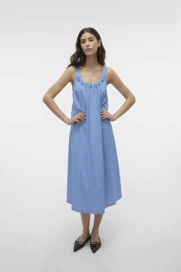 VERO MODA Blue Pinstripe Cami Maxi Dress With Tie Back