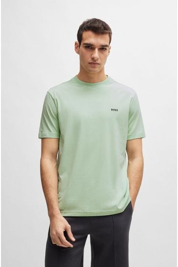 BOSS Green Stretch-Cotton Regular-Fit T-Shirt With Contrast Logo