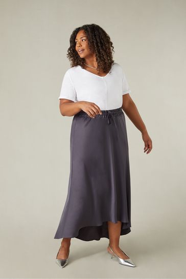 Live Unlimited Curve Grey Satin High Low Skirt