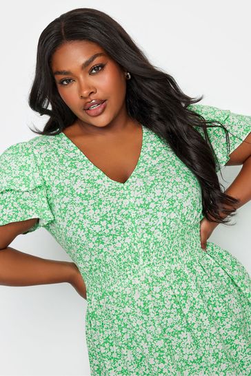 Buy Yours Curve Ditsy Print Flutter Sleeve Peplum Top from the Laura Ashley online shop