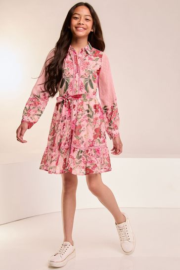 Buy Lipsy Pink Floral Chiffon Trim Shirt Dress 5 16yrs from Next Kuwait