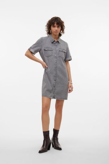 Buy VERO MODA Grey Utility Denim Short Sleeve Shirt Dress from Next Netherlands