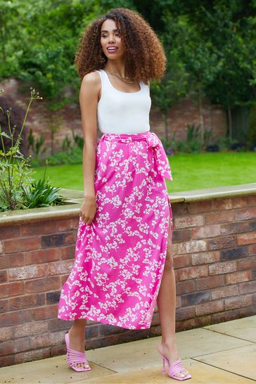 Threadbare Pink Midi Skirt With Belt