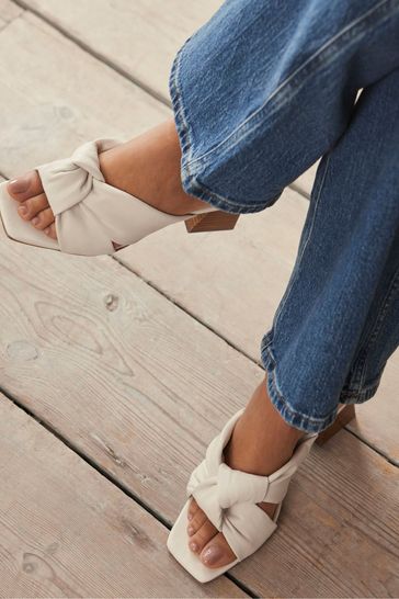 Mint Velvet Cream Beige Twisted Leather Mules