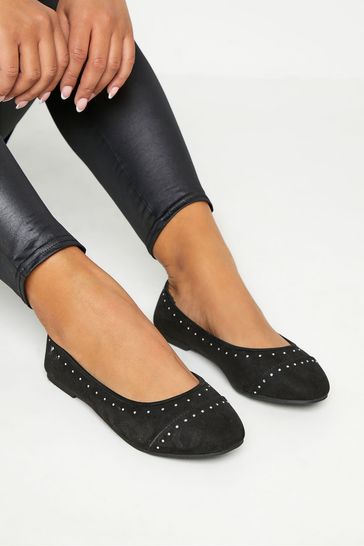 Yours Curve Black Extra Wide Fit Diamante Ballerina Shoes
