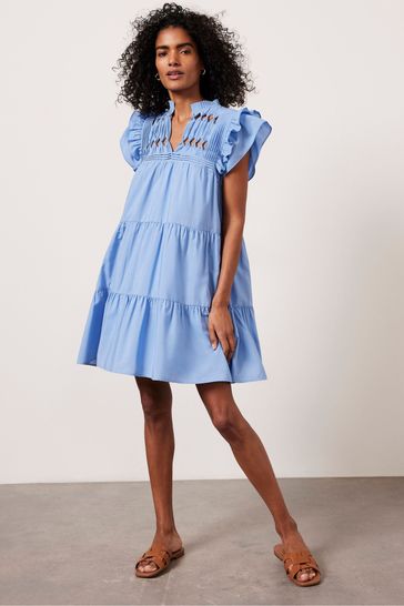 Mint Velvet Blue Ruffle Detail Mini Dress