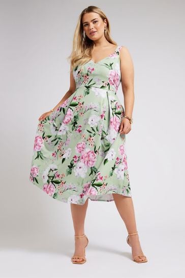 Yours Curve Green London Sweetheart Pleated Dress