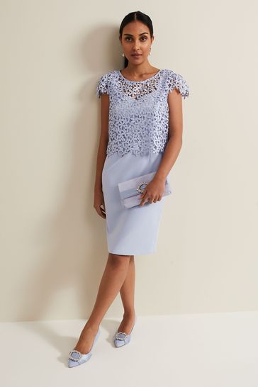 Buy Phase Eight Petite Blue Daisy Lace Double Layer Dress from