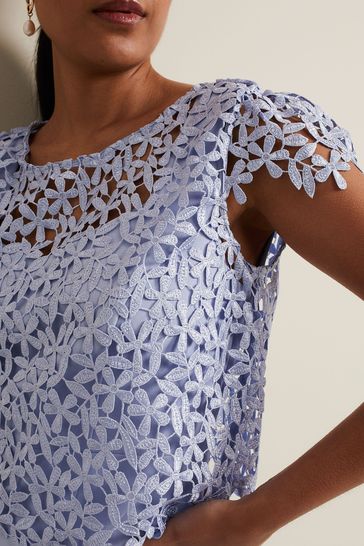 Buy Phase Eight Petite Blue Daisy Lace Double Layer Dress from