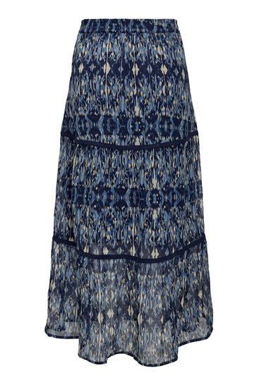 ONLY Blue Printed Tiered Maxi Skirt