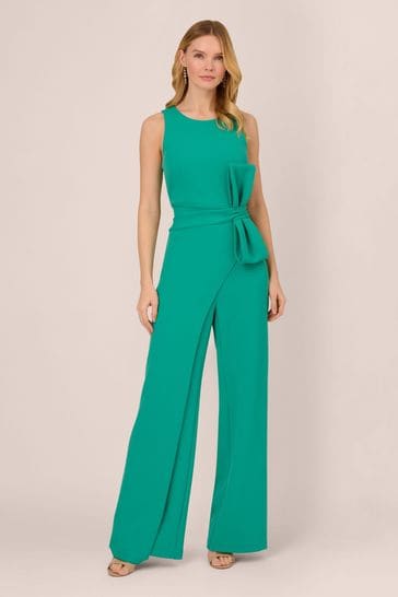 Adrianna Papell Wide Leg Green Bow Detail Jumpsuit