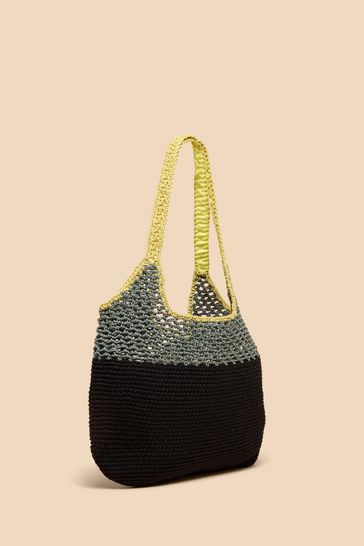 White Stuff Black Crochet Christie Shopper