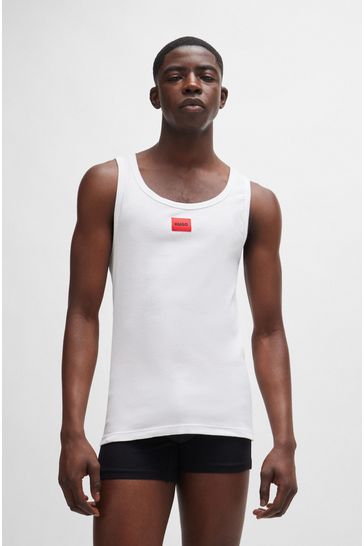 HUGO Regular-Fit White Vest in Stretch Fabric With Red Logo