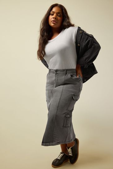 Yours Curve Grey Maxi Zip Skirt