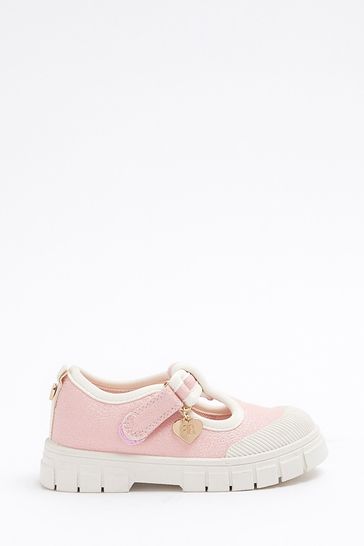 River Island Pink Girls Canvas Mary Jane Shoes