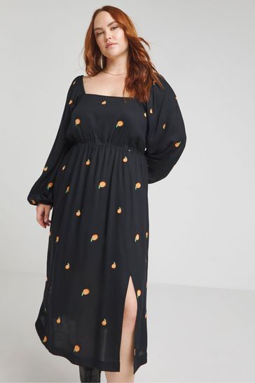 Simply Be Peach Embroidered Black Dress