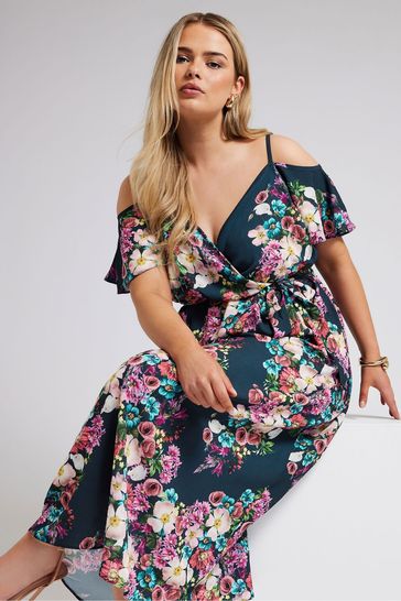 Yours Curve Blue London Cold Shoulder Wrap Dress