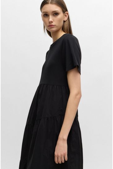 Buy BOSS Cotton Jersey Dress With Asymmetric Tiered Skirt from Next Bahrain