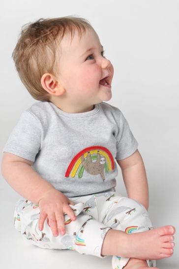 Frugi Grey Marl Rainbow Sloth 2 Part Top And Trousers Outfit